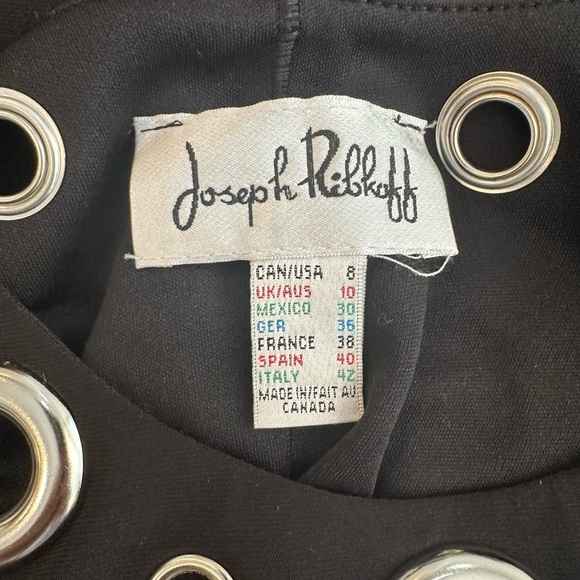 VTG Joseph Ribkoff Fit and Flare Black Dress Midi Metal Circle Detail on Front 8 - Picture 6 of 10